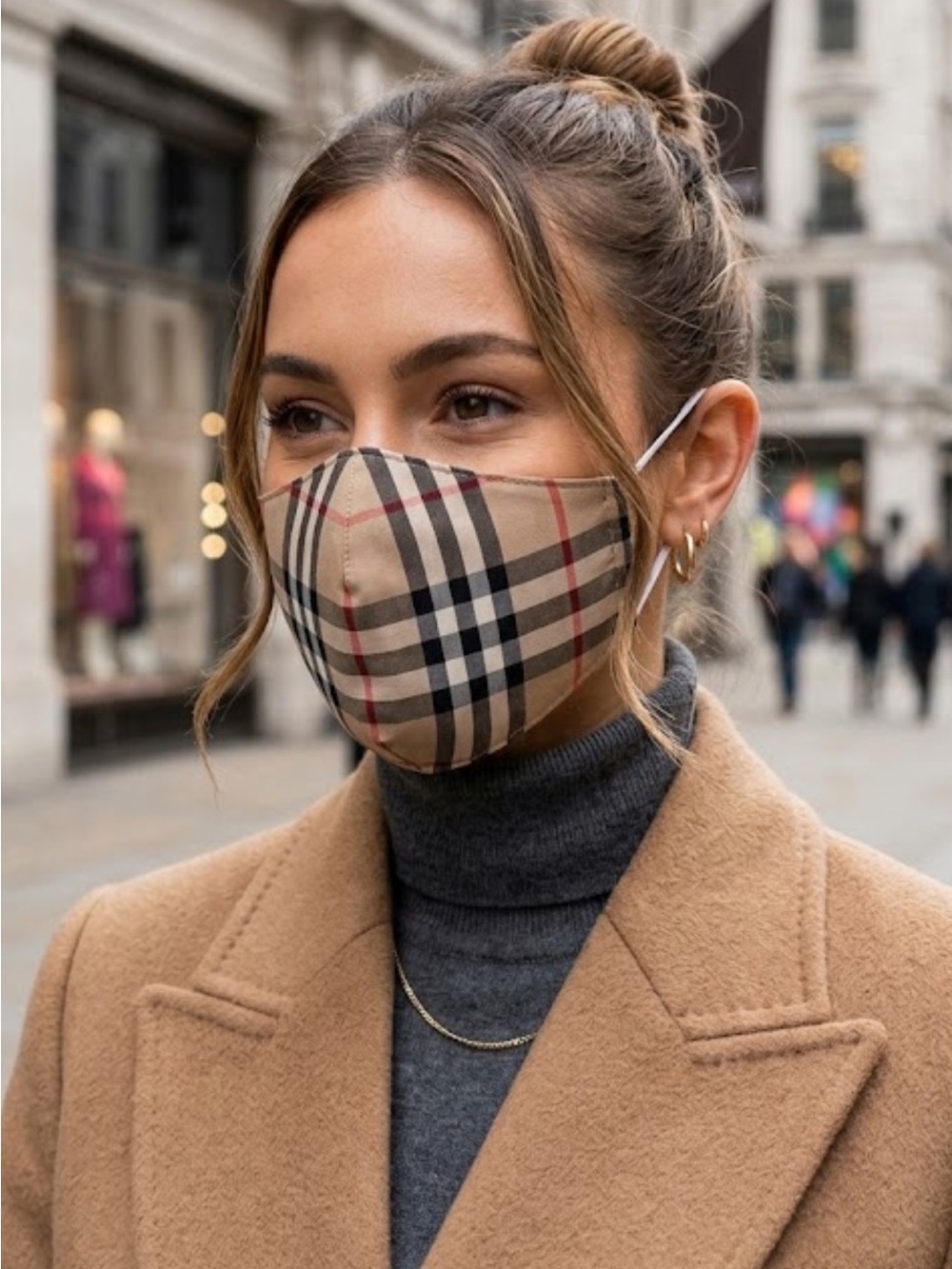Plaid Face Mask with Elastic Ear straps Beige Black White Red One Size
